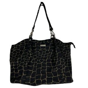 BAGGALLINI Black Cheetah Animal Print Nylon Tote with Silver Hardware